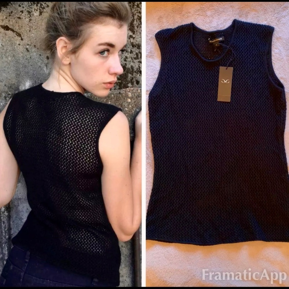 * NWT Monika Chiang cashmere 50% wool 50% wool open weave sleeveless sweater